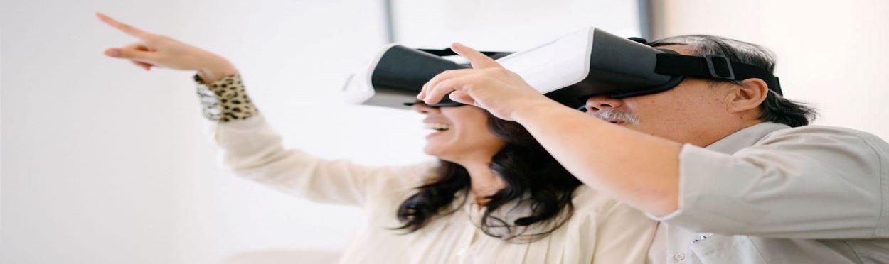 People watching through virtual reality screens